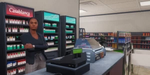 Работа кассиром и разборки с бандитами в ранней версии Supermarket Simulator