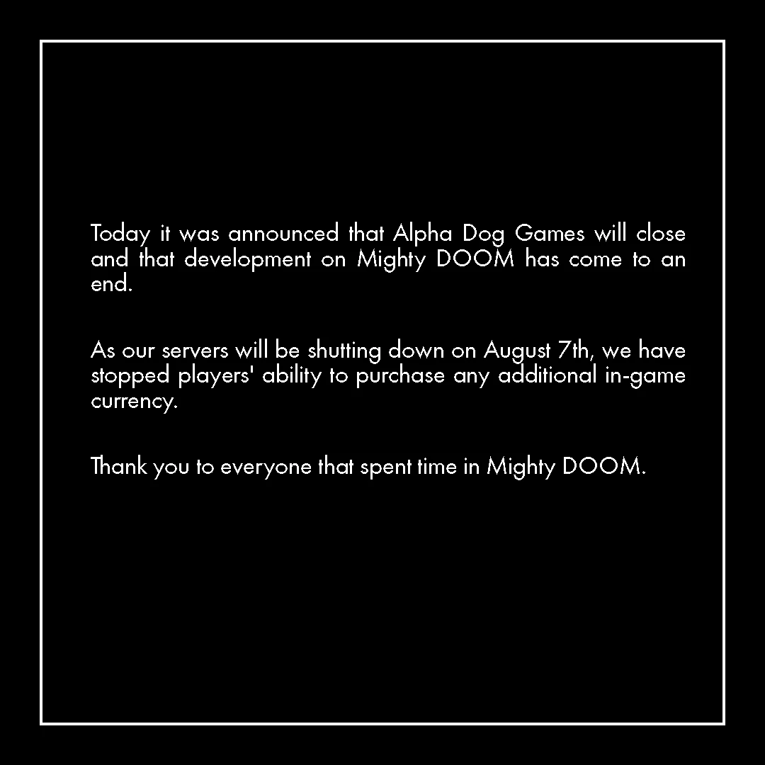 Сервера игры Mighty Doom закроют в августе | AppTime